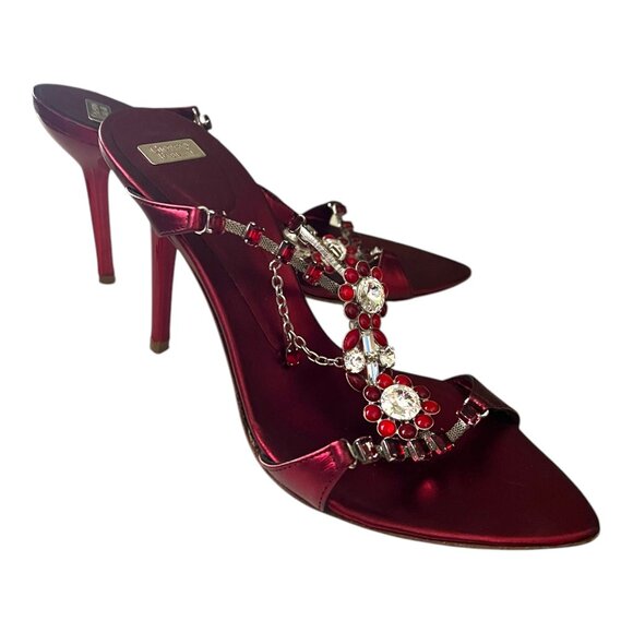Giorgio Fabiani Red Stiletto heels with Rhinestone Beaded Size 36.5 - Picture 10 of 15